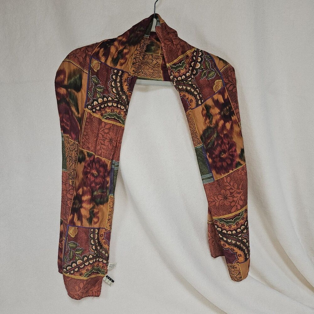 New York Studio Oblong Scarf 60”x10” 100%silk Autumn,‎ Harvest, Grannycore